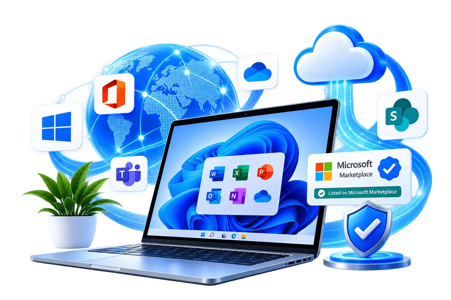 Laptop displaying licensed software applications, representing MyTechShop's software licensing and digital distribution services