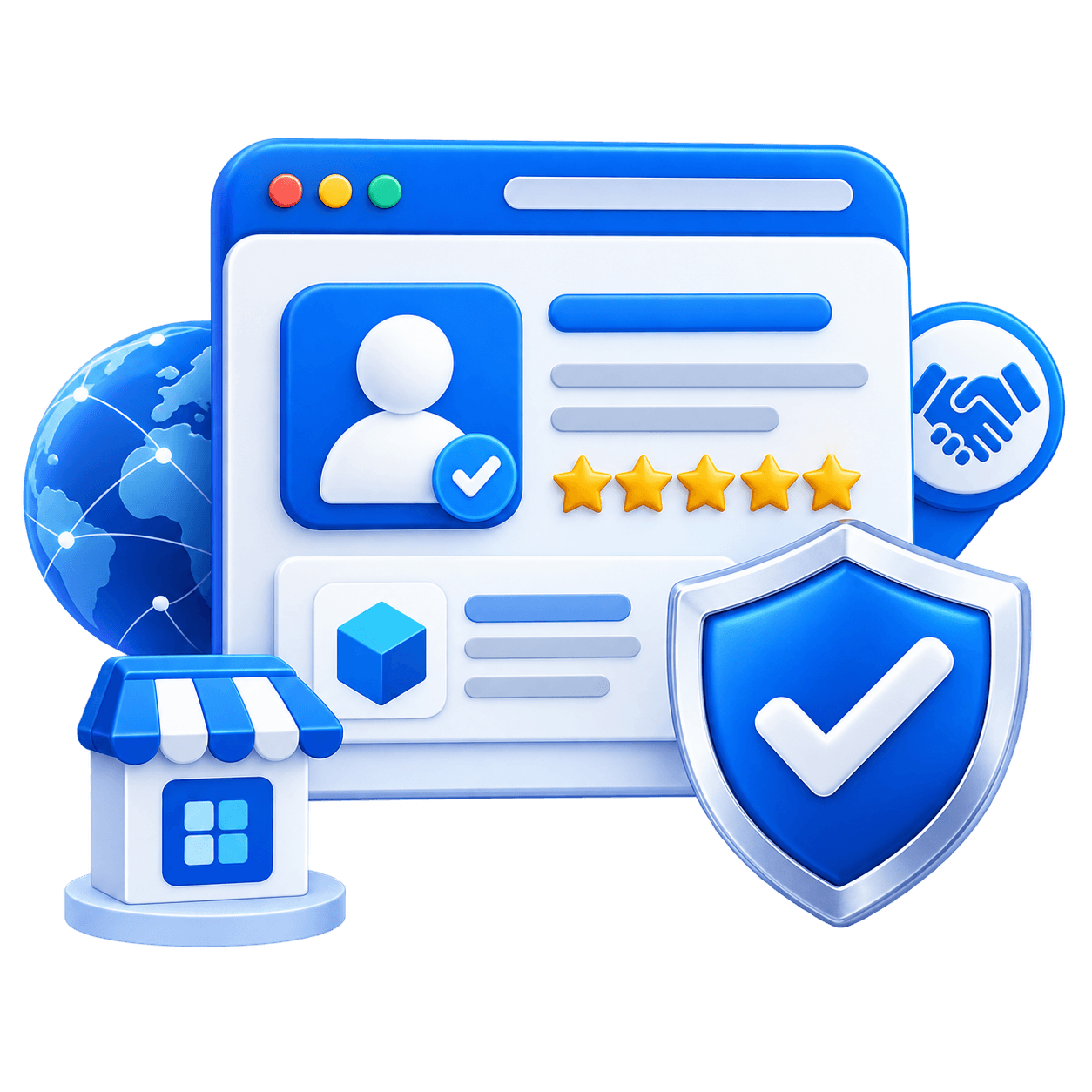 Security verification shield and marketplace storefront icon, representing MyTechShop's public Microsoft Marketplace listing
